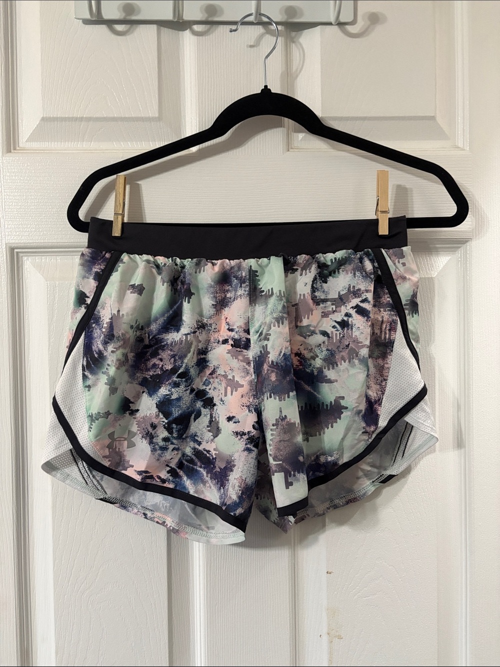 Under Armour Women's Athletic Shorts in Mint, Pink & Black Abstract Print